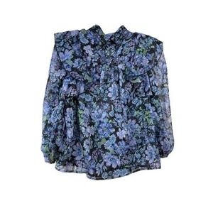Sabina Musayev Floral Ruffle‎ Blouse Women's Long Sleeve Sheer Elegant Size XS